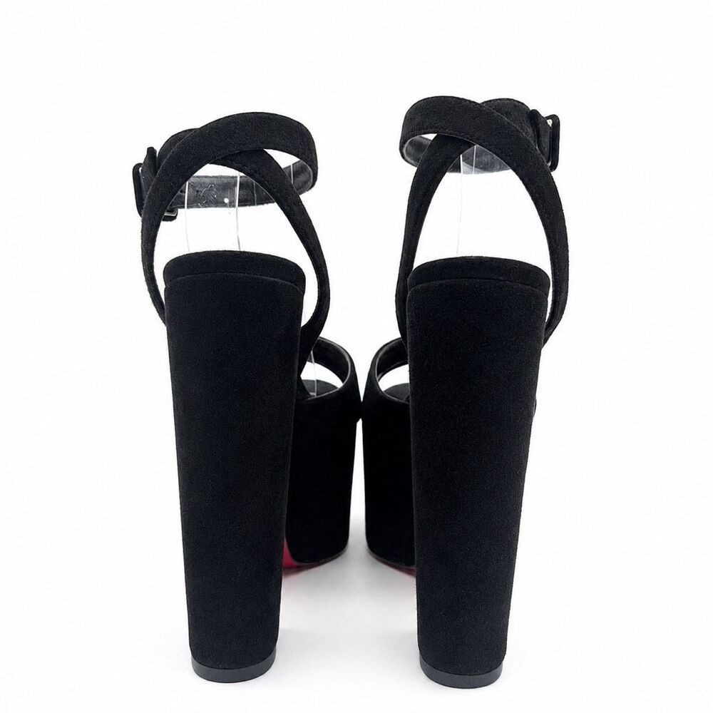 CHRISTIAN LOUBOUTIN Superyaz Platform Heels Size 37.5 Black Suede Ankle Strap - Picture 6 of 12